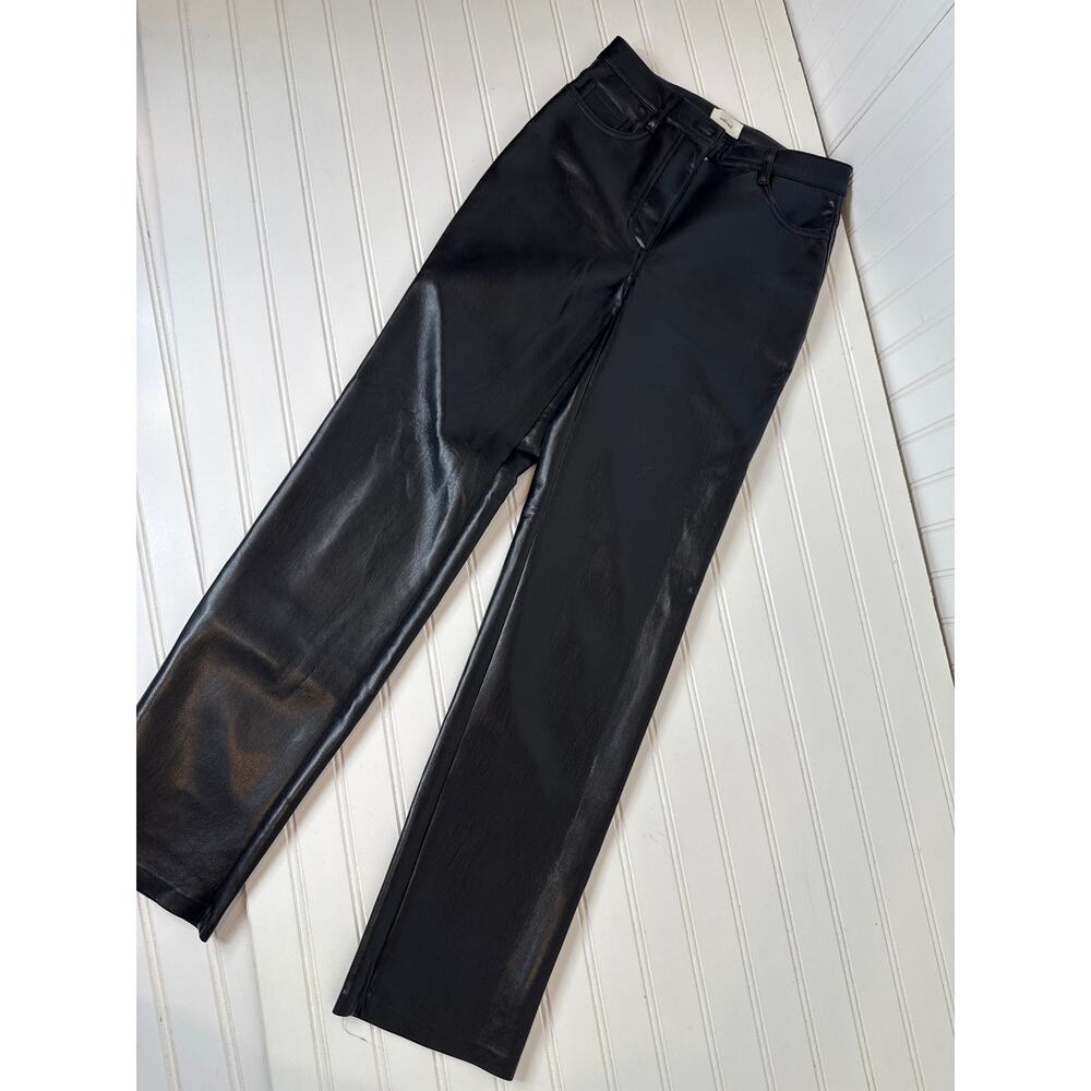 Wilfred Aritzia Melina Black High Rise Straight Leg Vegan Leather Pants Size 0 - Picture 3 of 7